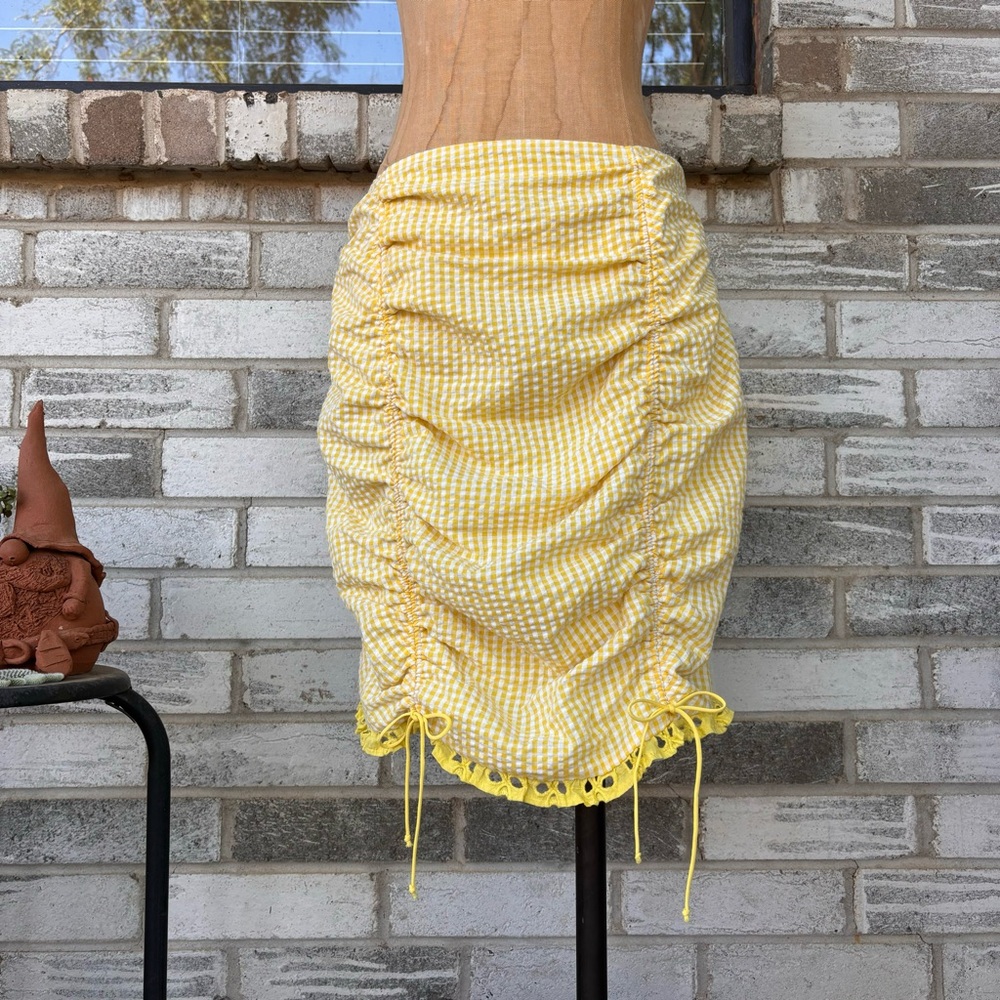 For love and lemons picnic yellow white gingham skirt size large